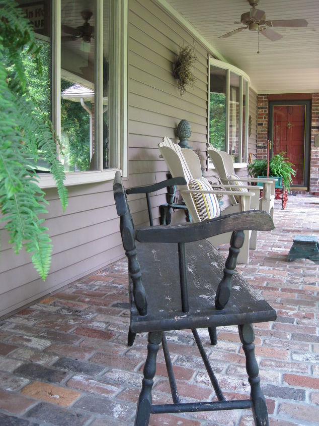 recycled brick on front porch, flooring, porches, repurposing upcycling, Recycled bricks on front porch keeping room and screened porch