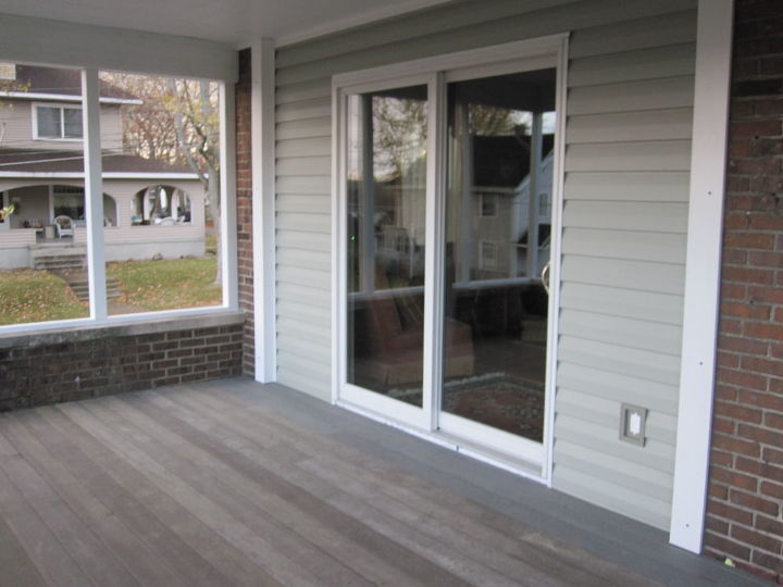 back porch to outdoor room, decks, doors, garages, outdoor living, patio, porches, New patio doors and siding installed where the window seat was