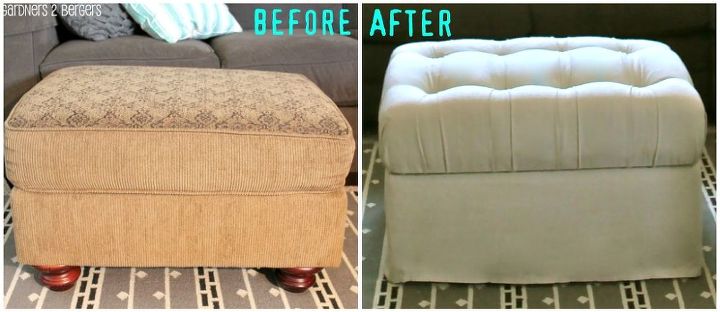 ballard ottoman knock off outdated ottoman rehab w drop cloth tufting tutorial, painted furniture, reupholster