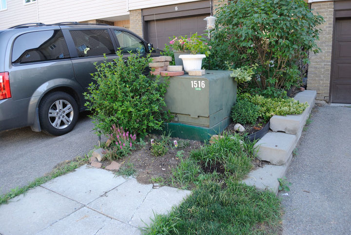 need help to fix my front garden it s a mess do i have too many bushes, flowers, gardening, This is the view from the road ran out of parking space so we had to cover up the front portion of the garden with the patio stones for my son s car