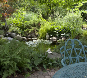water gardens, outdoor living, ponds water features, Lush plantings near a pond create a tropical outdoor space