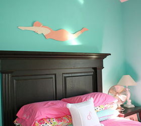 tiffany blue girl s room, bedroom ideas, home decor, The wood cut out of the Jantzen ad was done by White Flower Farmhouse