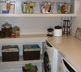 laundry room built ins, home decor, laundry rooms, organizing, shelving ideas, storage ideas, We incorporated shelving for storage in with the folding table over the w d