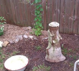 old birdbath redo, outdoor living, pets animals, This is what the base looked like when I found it and beside it is an old wash basin I m going to use for the top