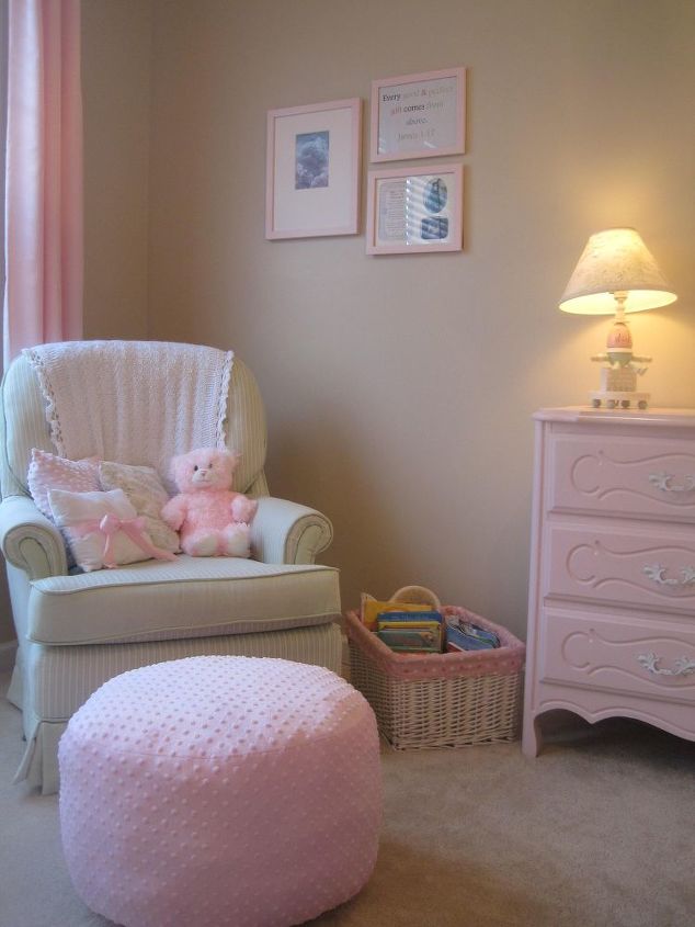 nursery, bedroom ideas, painted furniture, My mom recovered a thrift store chair I made the floor pillow myself
