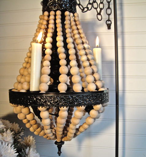 wood ball chandelier, crafts, lighting, Here s a close up now sitting in the dining room Next I might hang it from the ceiling
