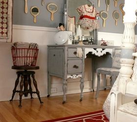 guest bedroom redecorated, bedroom ideas, home decor, Vanity and wall of hand mirrors