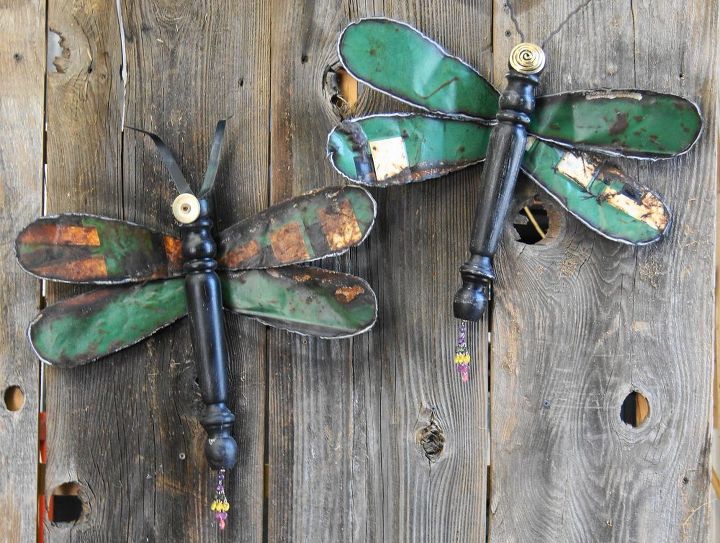 dragonflies made from re purposed materials, home decor, outdoor living, repurposing upcycling, Dragonflies made from old metal sign