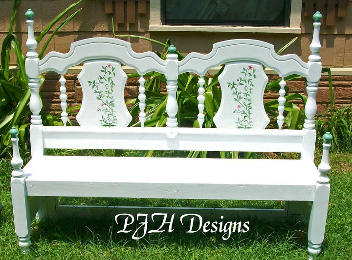 vintage bed transformed into a porch garden bench, painted furniture, repurposing upcycling, Bed to Garden Bench