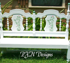 re purposed bed to garden porch bench, painted furniture, repurposing upcycling, Garden Porch Bench