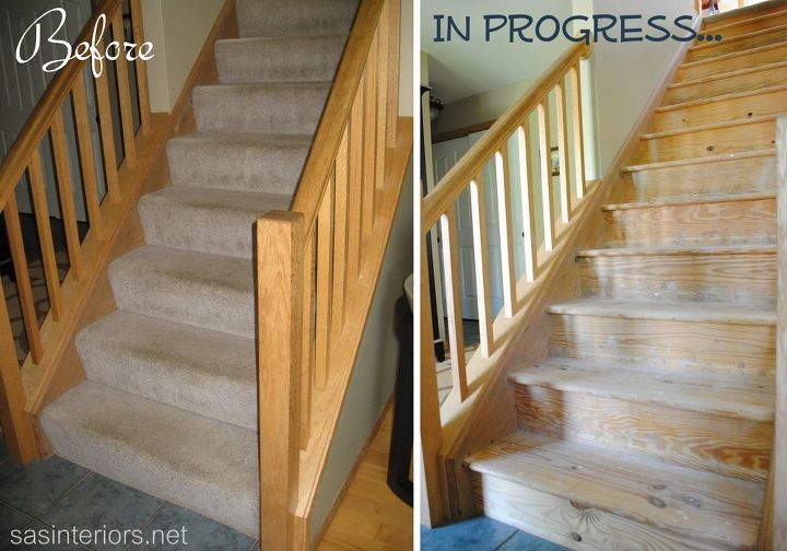before and after staircase makeover, Before and in progress