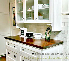 kitchen makeover adding affordable architectural character, home decor, kitchen design, A china cabinet refaced subway tile new drawers and pretty glass cabinet doors
