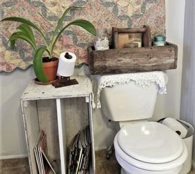 repurposed vintage bathroom, bathroom ideas, cleaning tips, organizing, painting, repurposing upcycling, crate used for magazine rack