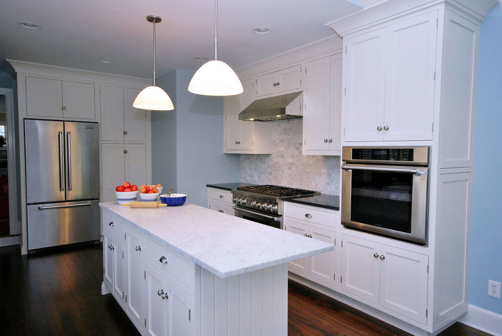 painted white kitchen cabinets for an elegant country kitchen, appliances, countertops, home improvement, kitchen cabinets, kitchen design