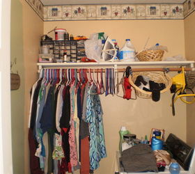 my 186 laundry room makeover, home decor, laundry rooms, organizing, Before a big cluttered mess with tan colored walls and cheap wall paper border Absolutely no organization in here whatsoever and this room served as a basic catch all room for all our junk