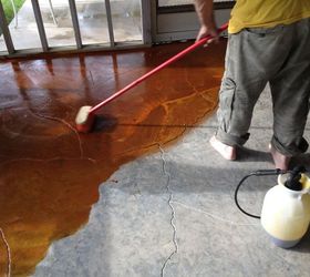 stained concrete screen porch, flooring, outdoor living, porches, during staining sealed after