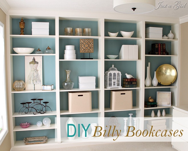 diy built in bookcases, painted furniture, shelving ideas, DIY custom bookcases from Ikea shelves