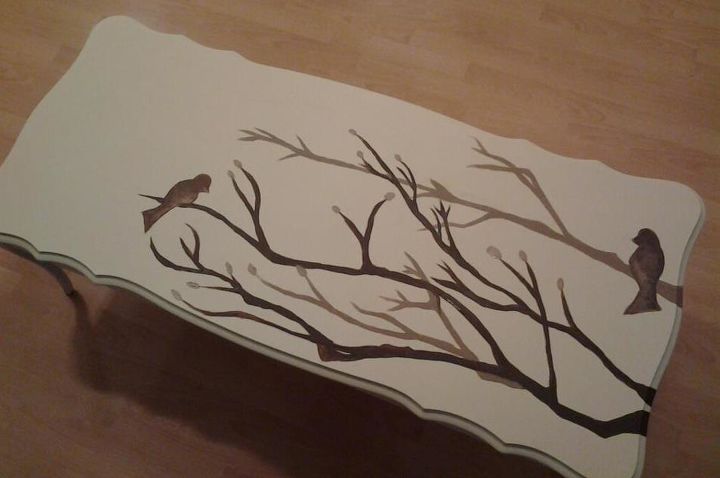 shabby chic coffee table, chalk paint, painted furniture, shabby chic, Brid branch silhouette
