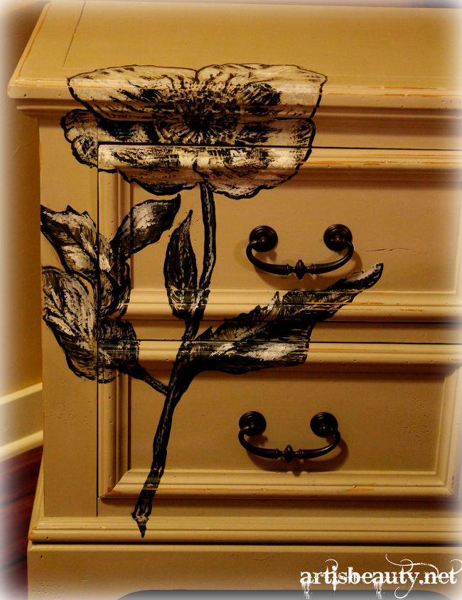 my hand painted poppy nightstand, painted furniture, my hand painted poppy nightstand