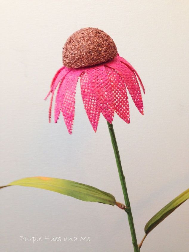 diy burlap purple coneflowers, crafts, repurposing upcycling, Add old stems petals to complete look