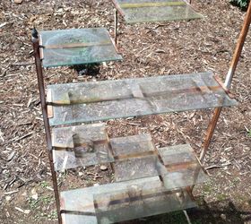q removing glass from metal plant stand, garages, repurposing upcycling
