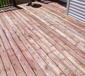 colorful deck transformation, decks, outdoor furniture, outdoor living, painted furniture, Our horrific before and this was after it had been power washed Ick