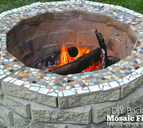 diy backyard mosaic firepit, diy, outdoor living, tiling