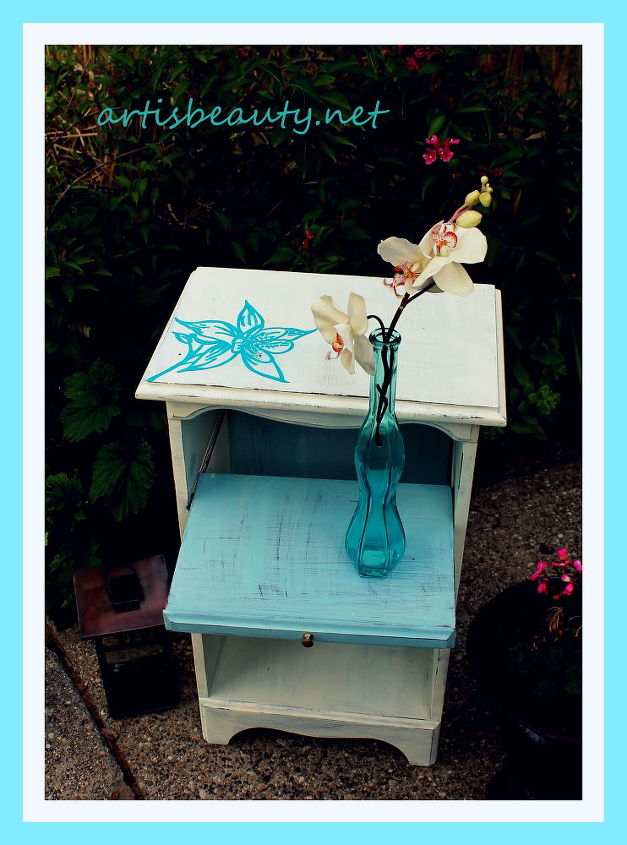 hand painted orchid flower night stand makeover, flowers, home decor, painted furniture