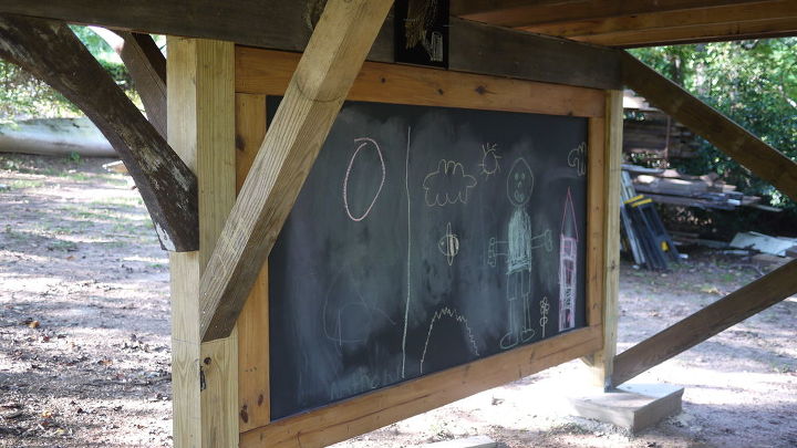 outdoor creative center made from re purposed materials, diy, outdoor living, woodworking projects, 2nd side of a double sided chalk board made from re purposed building materials