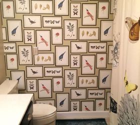 guest bathroom makeover birds butterflies, bathroom ideas, wall decor
