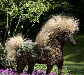 topiary horse planted with and among perennials, flowers, gardening, perennials