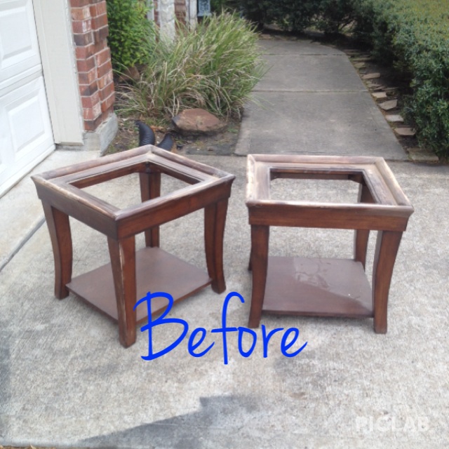 end coffee table makeover upholstered makeover, painted furniture, repurposing upcycling, reupholster, Before picture of the end tables