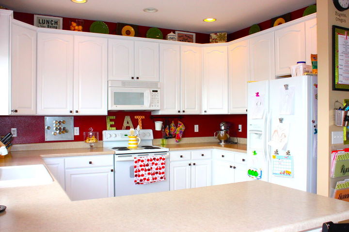 painted kitchen cabinets and beadboard, home decor, painting, shelving ideas, woodworking projects, The newly white cabinets look so much brighter They also make me want new appliances counter and backsplash One day