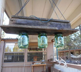 barnwood mason jars and christmas lights hanging light, lighting, mason jars, repurposing upcycling, rustic furniture, Barnwood and Mason Jar Hanging Light