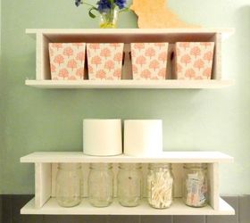 updating a bathroom for 71 00, bathroom ideas, home decor, using clearance window flower boxes are a great alternative to traditional shelving Mason jars when filled are pretty for storage