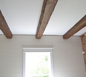 installing faux wood beams in our master bath, bathroom ideas, home decor, woodworking projects