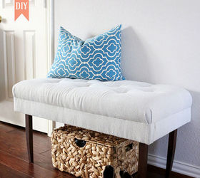 diy bench reupholster makeover goodwill thrifted, home decor, painted furniture, repurposing upcycling, reupholster