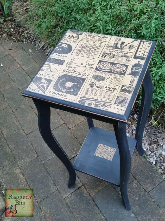 paper bag side table decoupage, decoupage, repurposing upcycling