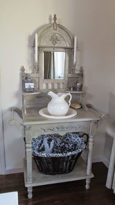 diy vintage washstand redo, bathroom ideas, painted furniture