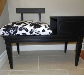 refurbished telephone gossip bench, chalk paint, painted furniture, reupholster