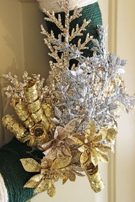 my yarn wrapped glitter winter wreath, crafts, wreaths