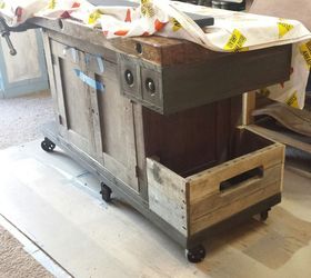 old workbench makeover, countertops, kitchen design, kitchen island, painted furniture, repurposing upcycling