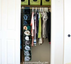 s 16 brilliant ways to squeeze much more into your closet, closet, organizing, storage ideas, Store sweaters in a hanging shoe organizer