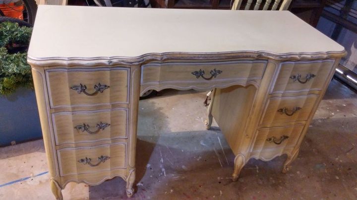 french provincial desk makeover, painted furniture, shabby chic