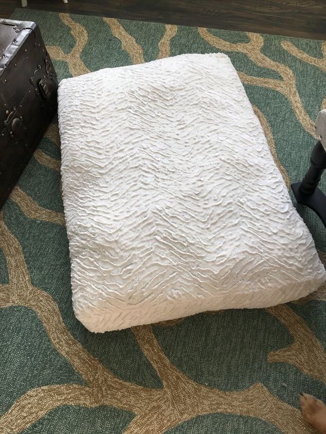 how can i attach a trunk and pillow to make a bench, Intending to get foam and fabric but found this dog bed for much less