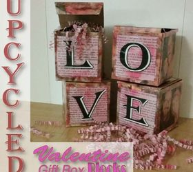 valentine love blocks gift boxes upcycled, crafts, decoupage, repurposing upcycling, seasonal holiday decor, valentines day ideas