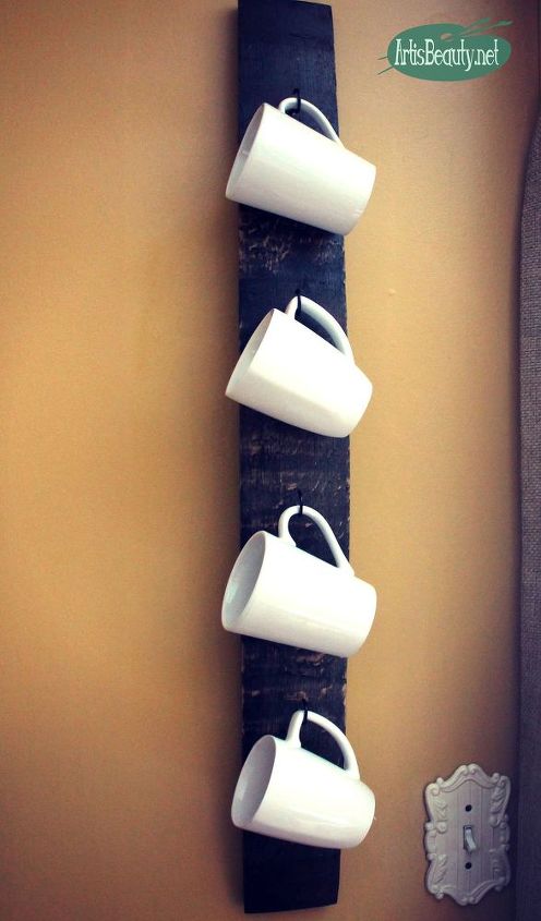 easy diy recycled wine barrel stave coffee mug holder wallcandy, kitchen design, organizing, repurposing upcycling