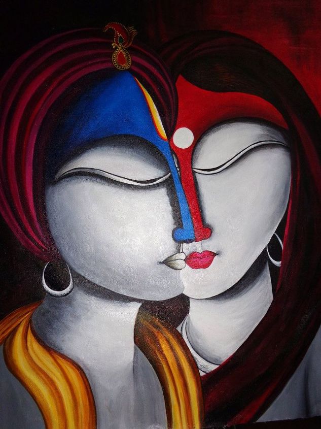 spiritual fusion radha krishna painting, crafts