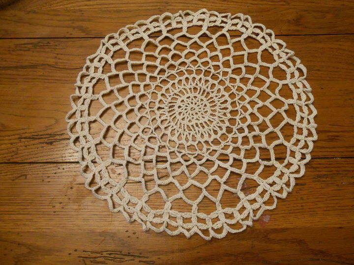 create cement lace using doilies and other crochet items, concrete masonry, container gardening, crafts, gardening, how to, Crochet doily