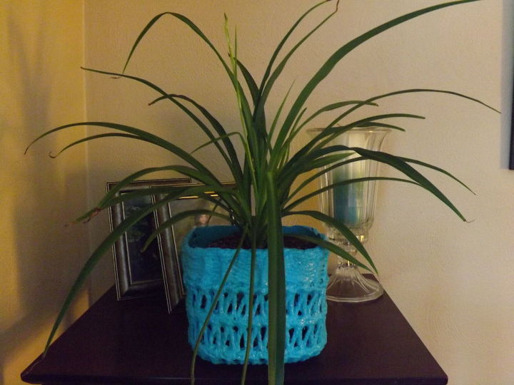 create cement lace using doilies and other crochet items, concrete masonry, container gardening, crafts, gardening, how to, Cement planter using a crochet hat